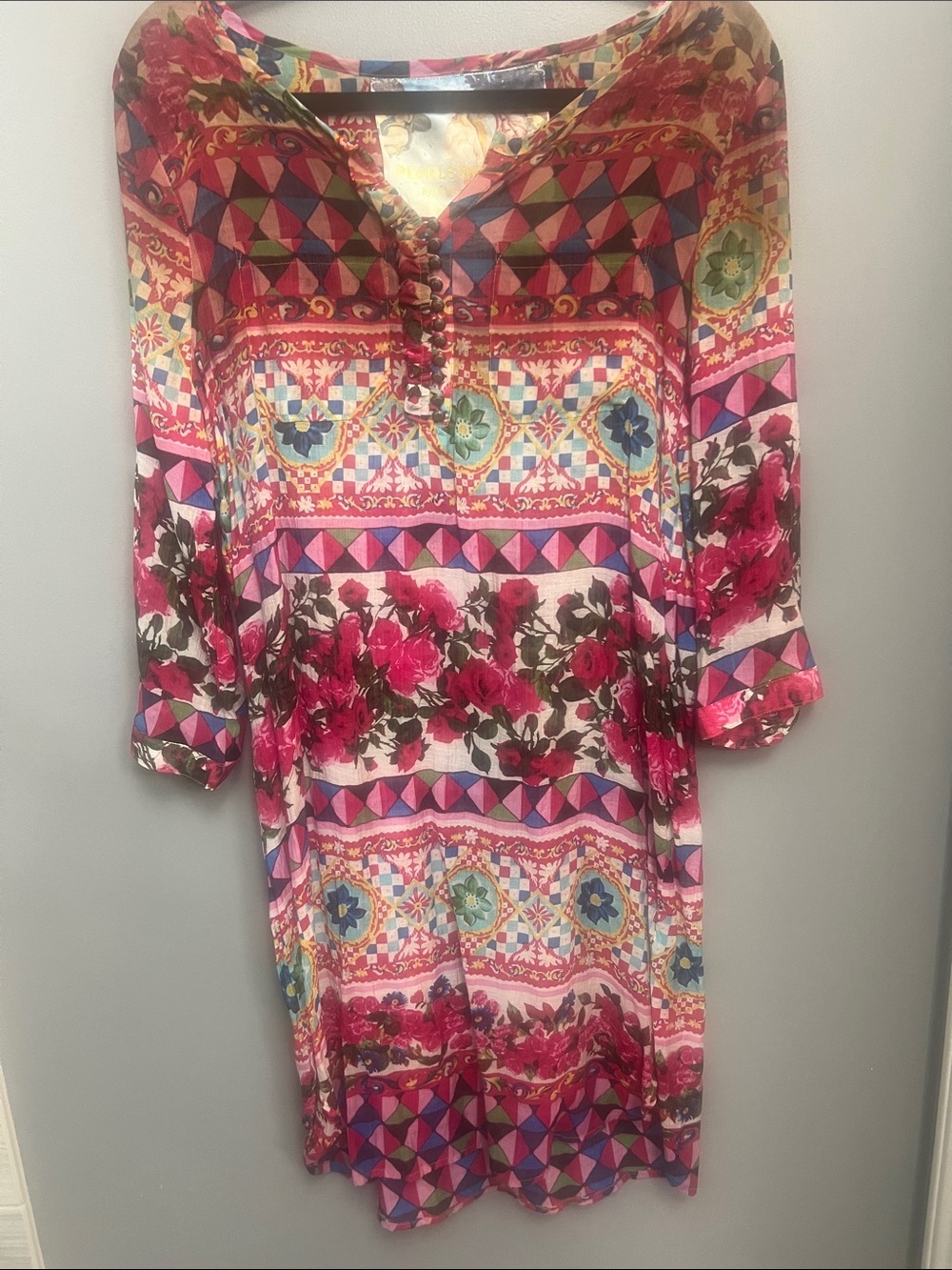 Aratta Pink Multi-Print Floral & Geometric Midi Dress